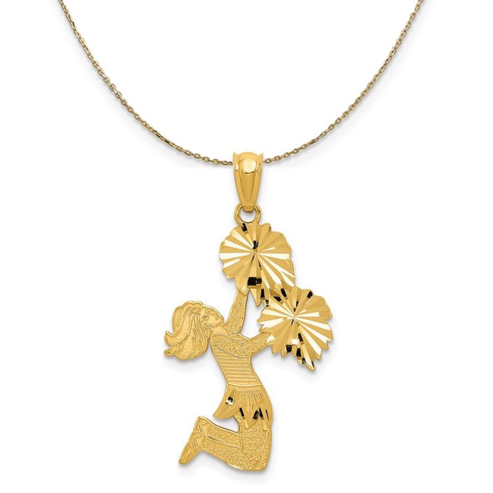 14k Yellow Gold Diamond Cut Cheerleader Necklace - 18 Inch